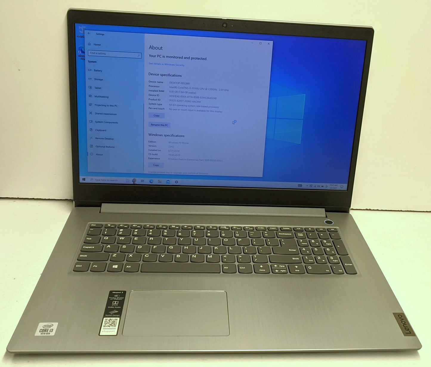 LENOVO IDEAPAD 3 17IML05 I3-10110U 8GB RAM 1TB HDD-SCRATCHED