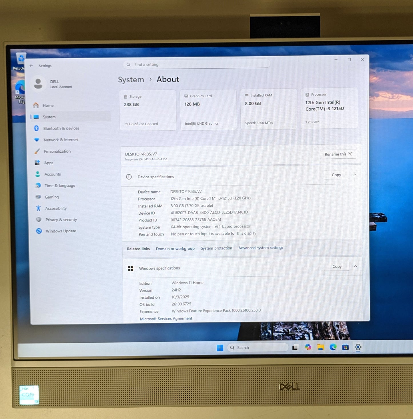 DELL INSPIRON 24 5410 23.8in i3-1215U 8GB RAM 256GB SSD