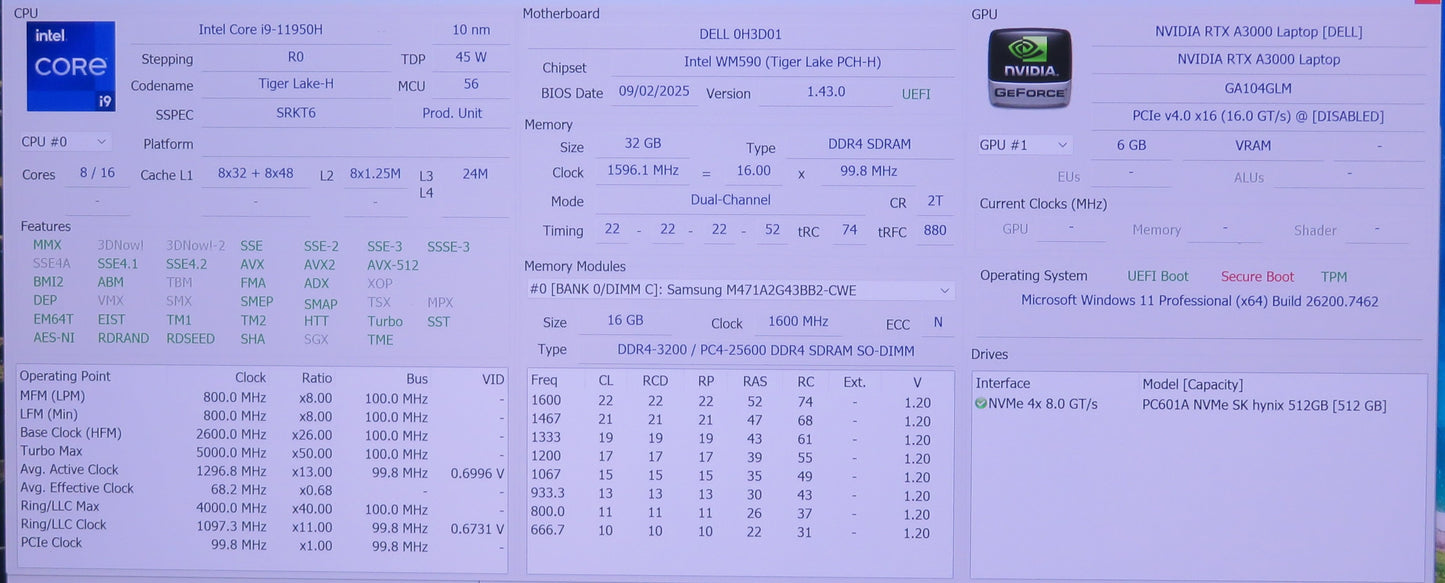 Dell Precision 7760 17in i9 11950H 2.6GHz 32GB RAM 512GB Win 11 Pro RTX A3000