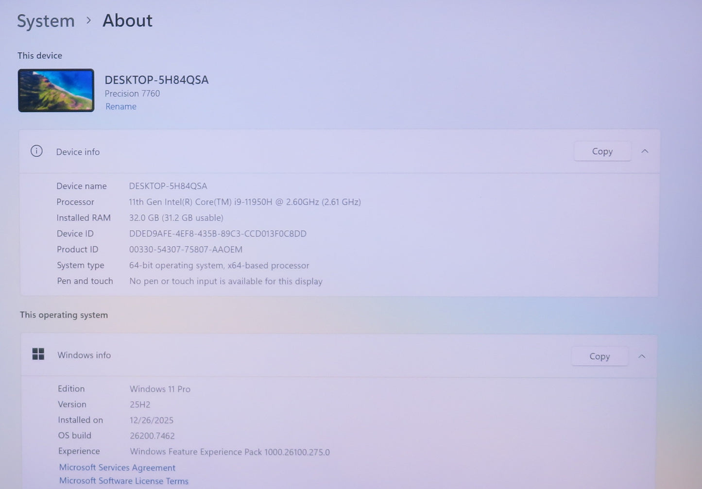 Dell Precision 7760 17in i9 11950H 2.6GHz 32GB RAM 512GB Win 11 Pro RTX A3000