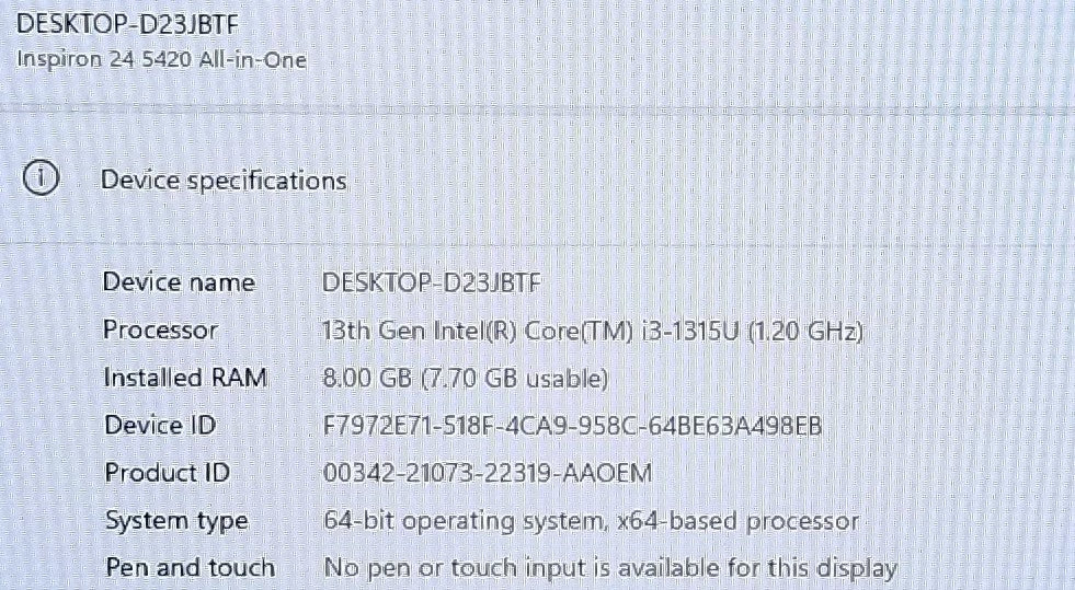 Dell Inspiron 24 5420  i3-1315U 8GB RAM 512GB SSD