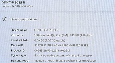 Dell Inspiron 24 5420  i3-1315U 8GB RAM 512GB SSD
