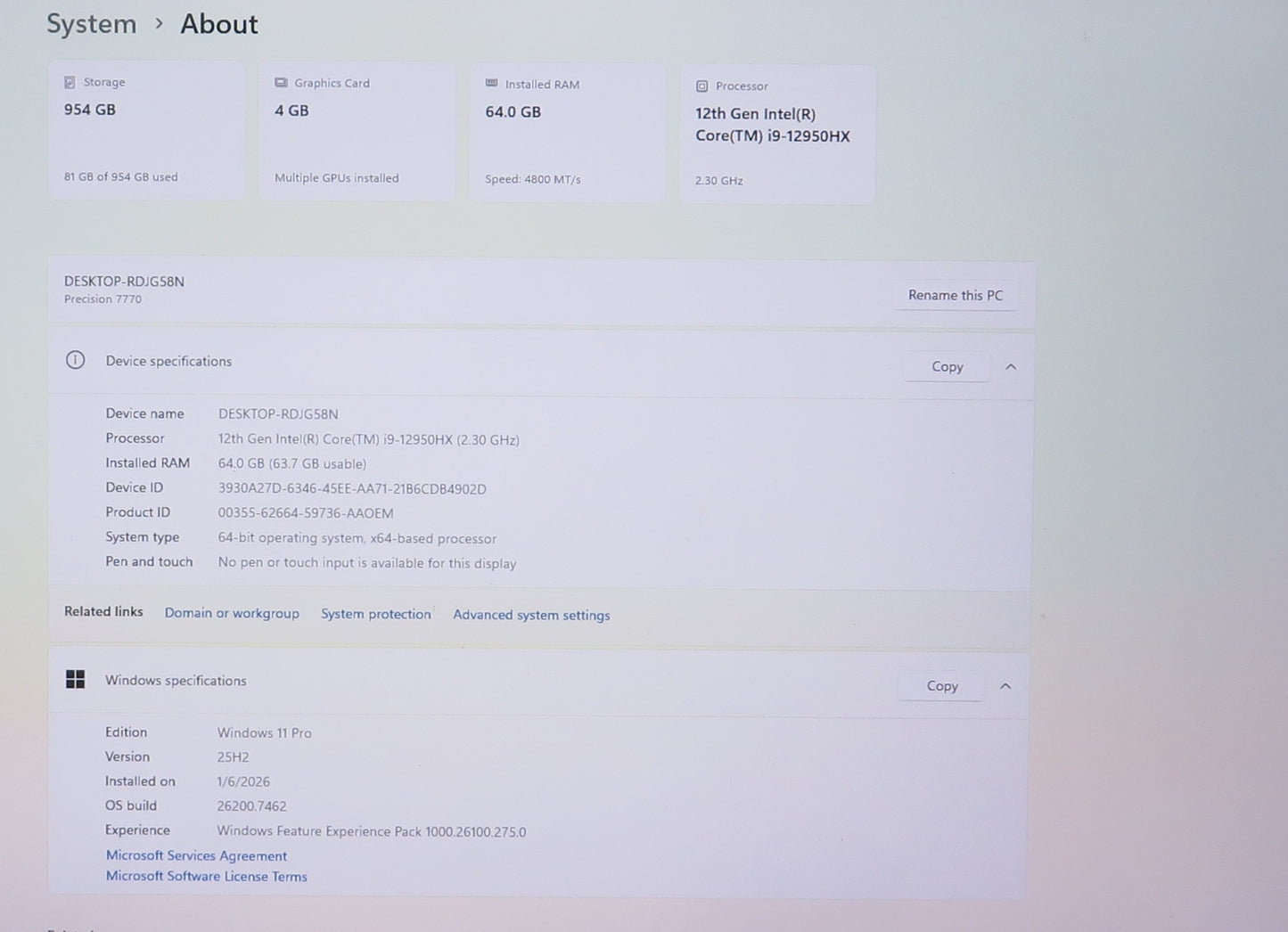 Dell Precision 7770 17in i9 12950HX 2.5GHz 64GB RAM 1TB W11 Pro RTX A1000