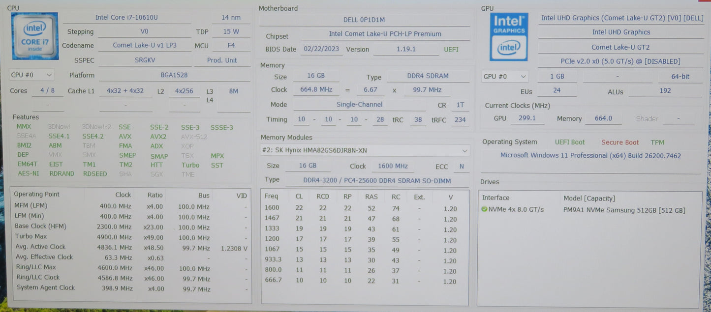 Dell Precision 3550 15in i7 10610U 1.8GHz 16GB RAM 512GB Win 11 Pro QUADRO P520