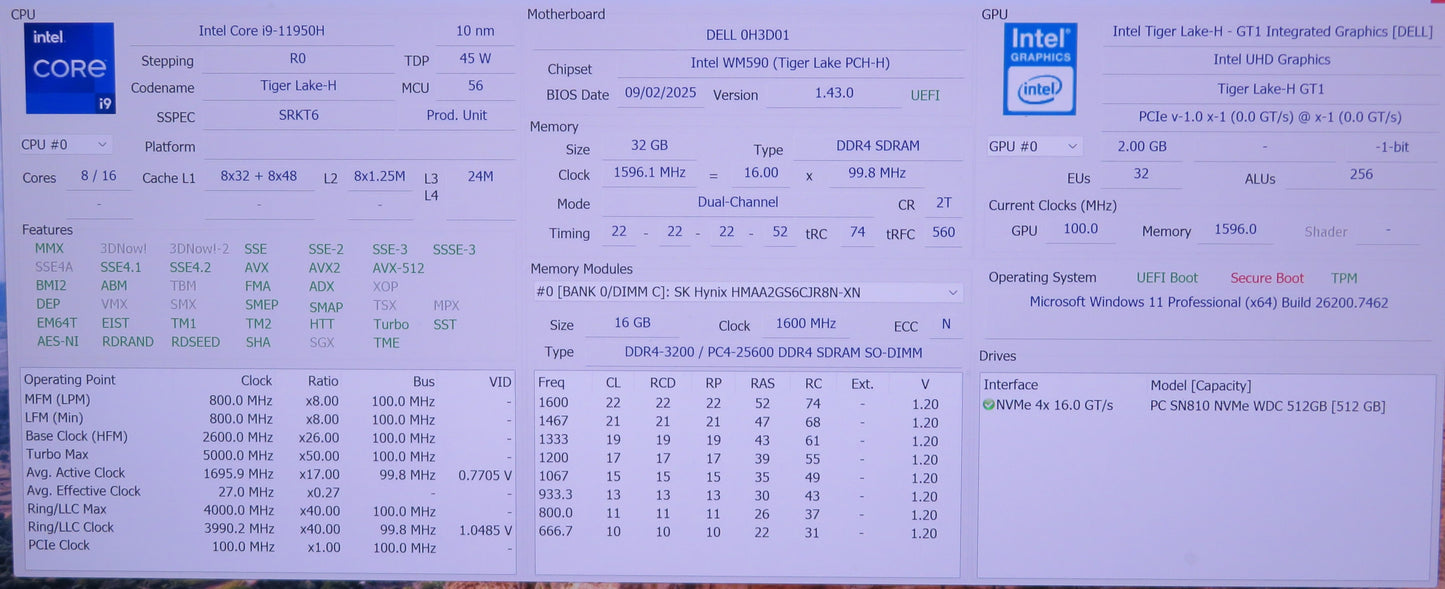 Dell Precision 7760 17in 4K i9 11950H 2.6GHz 32GB RAM 512GB Win 11 Pro RTX A3000