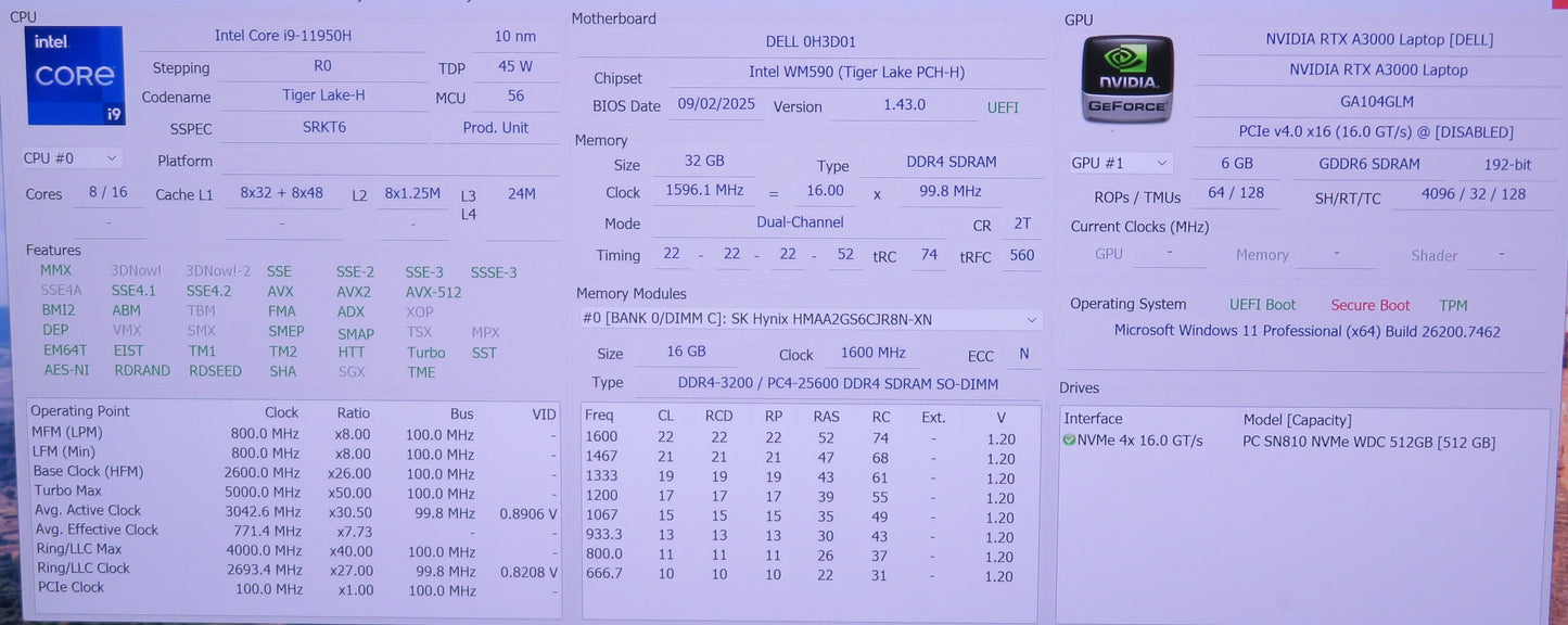 Dell Precision 7760 17in 4K i9 11950H 2.6GHz 32GB RAM 512GB Win 11 Pro RTX A3000