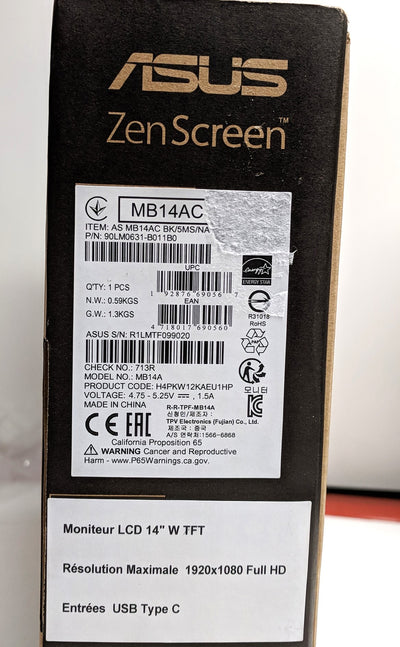 ASUS ZENSCREEN MB14AC 14IN MONITOR