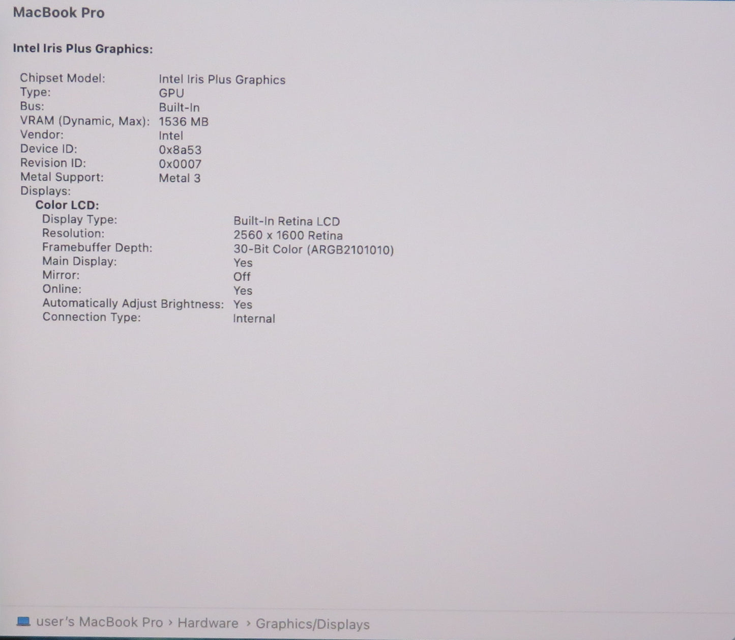 Apple MacBook Pro 2020 13in Retina i7 1068NG7 2.3GHz 16GB 512GB A2251 macOS