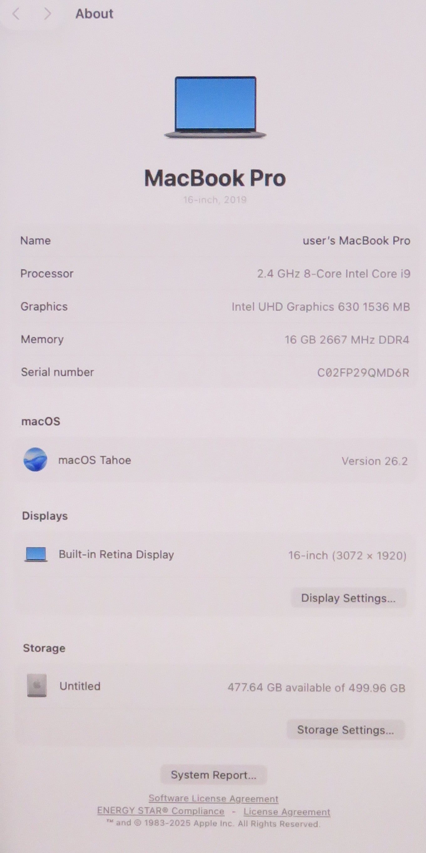 Apple MacBook Pro 2019 16in A2141 i9 9980HK 2.4GHz 16GB RAM 512GB macOS 5300M