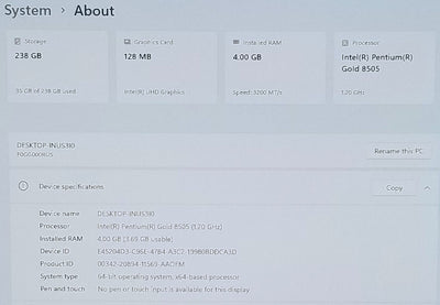 LENOVO IDEACENTRE AIO 3 22IAP7 PG-8505, 4GB MEMORY, 256SSD