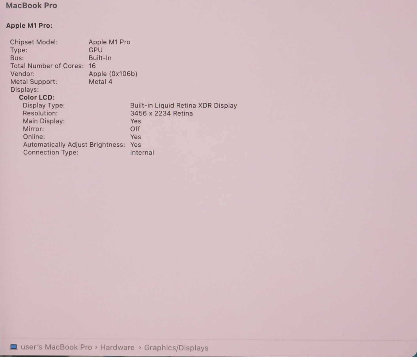 Apple Macbook Pro 2021 16in Retina XDR M1 Pro 16GB RAM 1TB macOS A2485