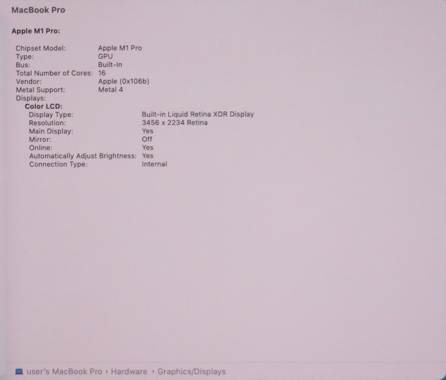 Apple Macbook Pro 2021 16in Retina XDR M1 Pro 16GB RAM 512GB macOS A2485