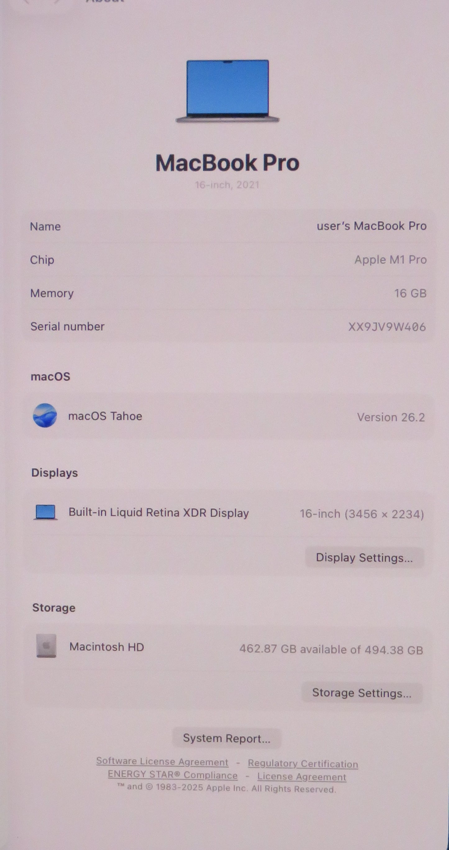 Apple Macbook Pro 2021 16in Retina XDR M1 Pro 16GB RAM 512GB macOS A2485