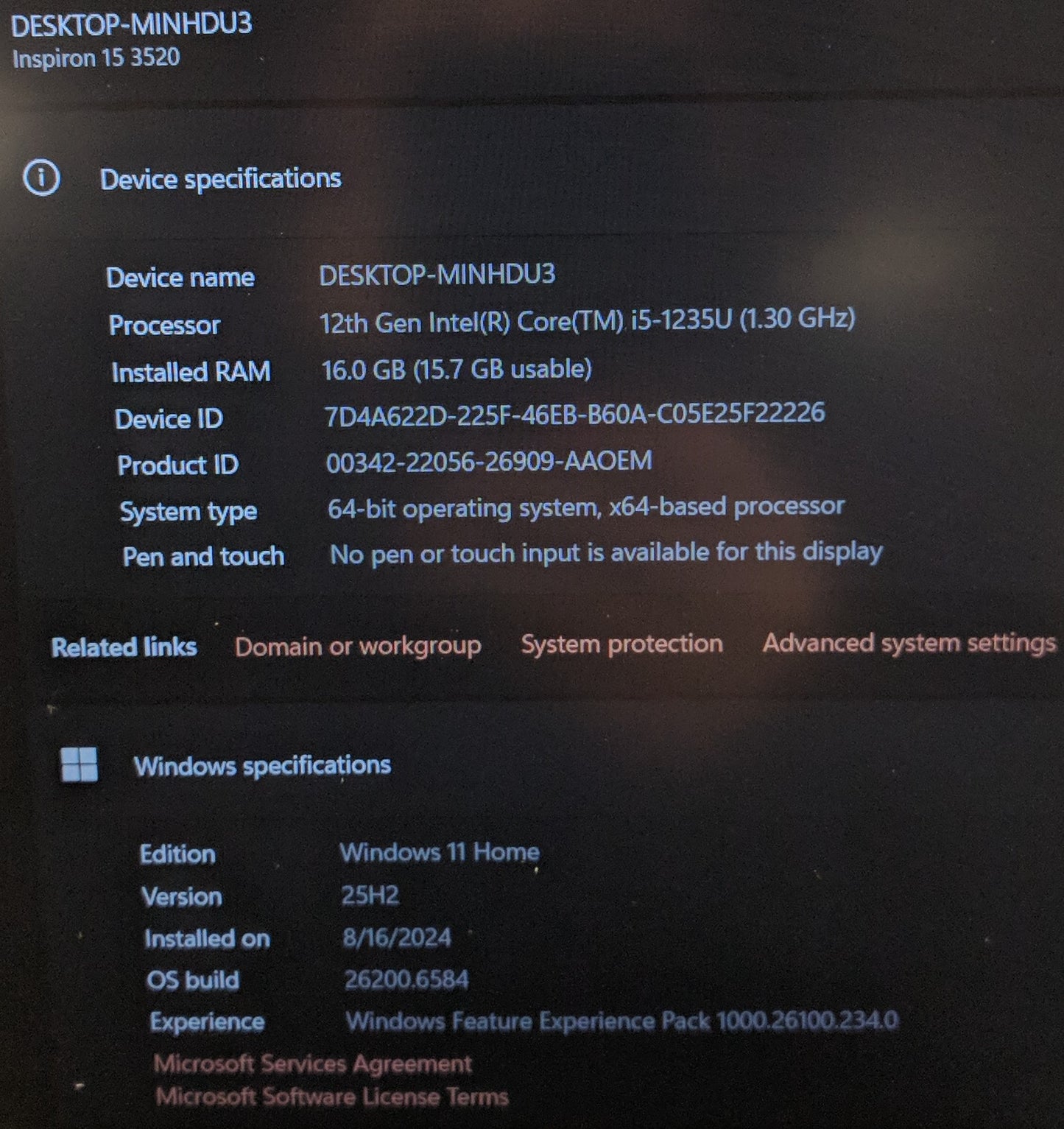 DELL INSPIRON 15 3520 15.6 I5-1235U 16GB RAM 256GB SSD