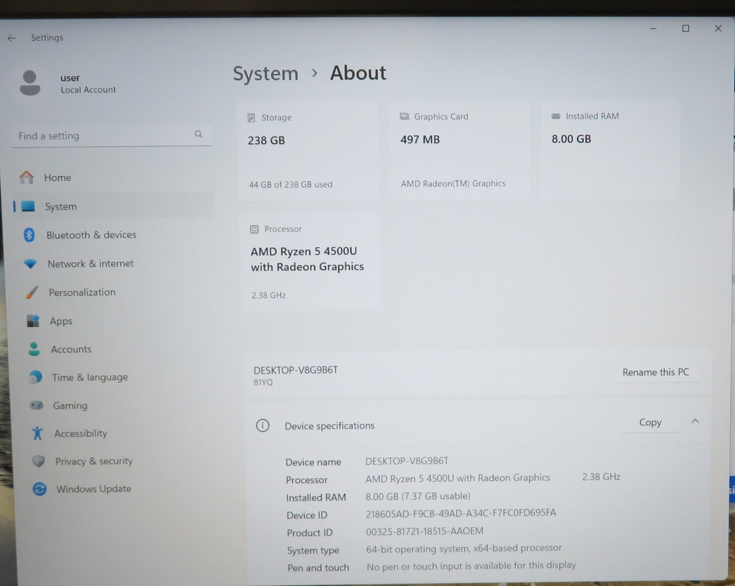 Lenovo Ideapad 5 15ARE05 Ryzen 5 4500U 8GB RAM 256GB SSD Win 11