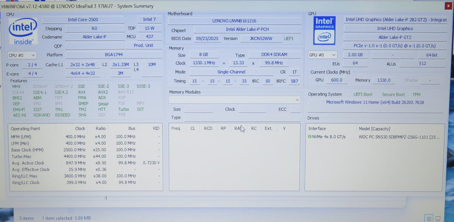 Lenovo IdeaPad 3 17IAU7 i3-1215U 8GB RAM 256GB Win 11