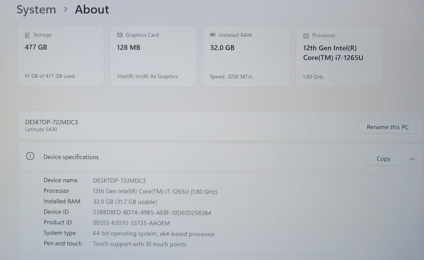 Dell Latitude 5430 14in i7 1265U 1.8GHz 32GB RAM 512GB Windows 11 Pro