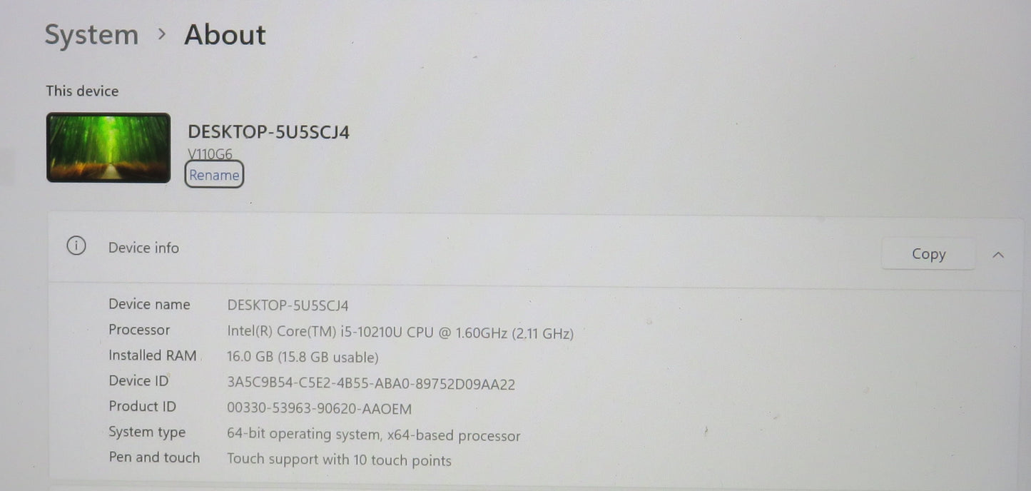 GETAC V110 RUGGED LAPTOP I5 10210U 1.60GHZ 16GB RAM 256GB W11P DUAL BATTERY