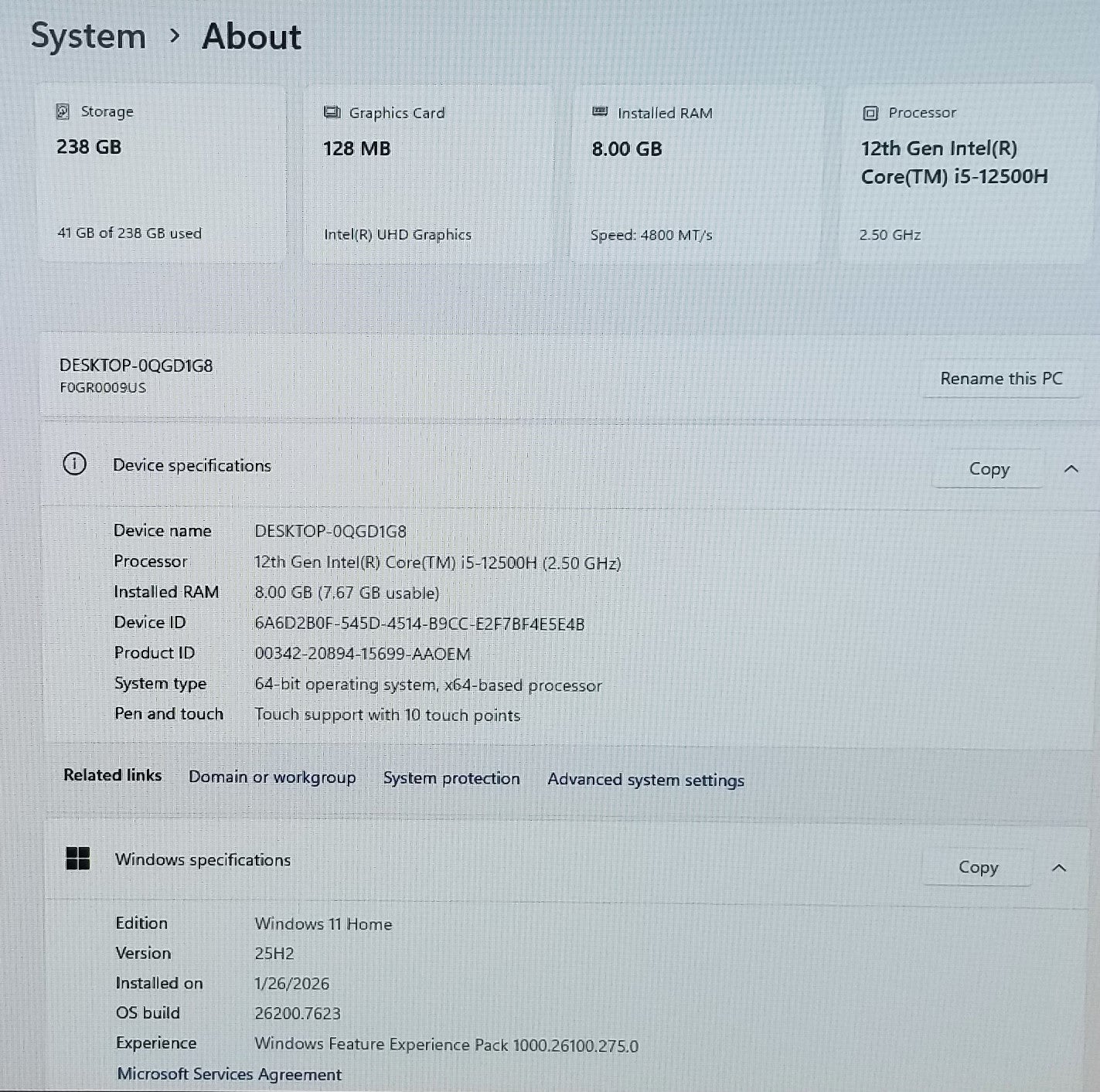 LENOVO IDEACENTRE AIO 5 24IAH7 24 IN TOUCH SCREEN i5- 12500H, 8GB, 256GB