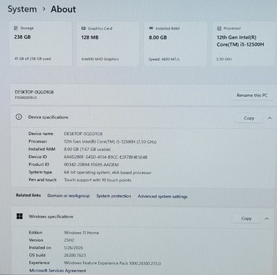LENOVO IDEACENTRE AIO 5 24IAH7 24 IN TOUCH SCREEN i5- 12500H, 8GB, 256GB