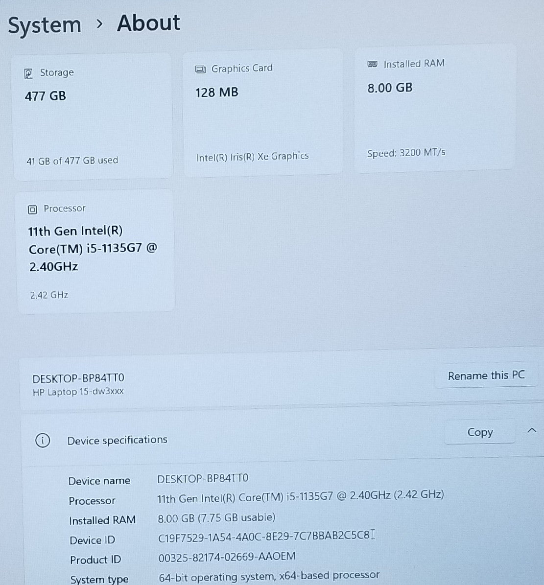 HP 15-DW3005WM i5-1135G7, 8GB, 512GB