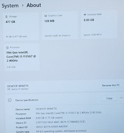 HP 15-DW3005WM i5-1135G7, 8GB, 512GB