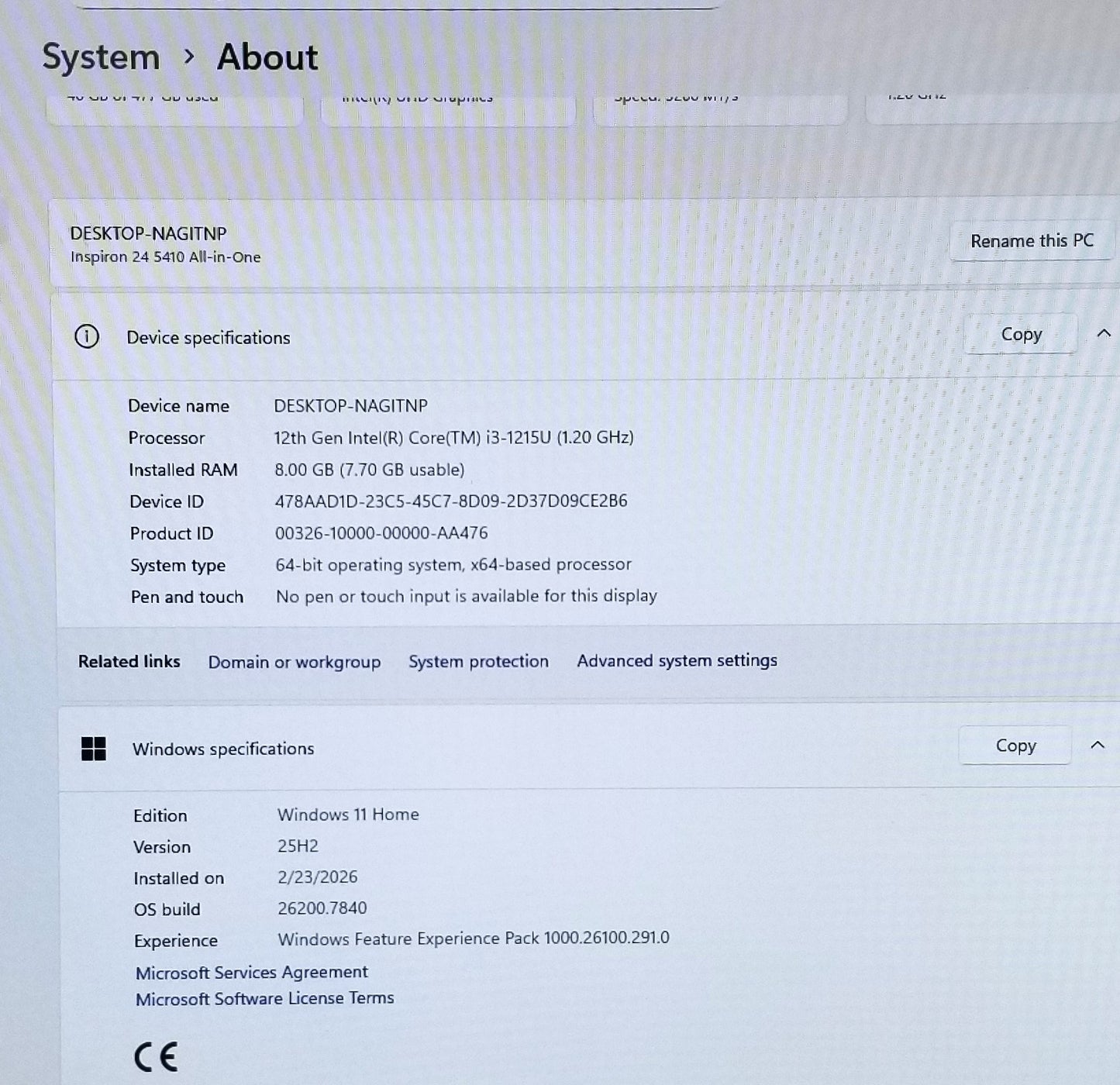 DELL INSPIRON 24 5420 i3-1215U, 8GB, 512GB