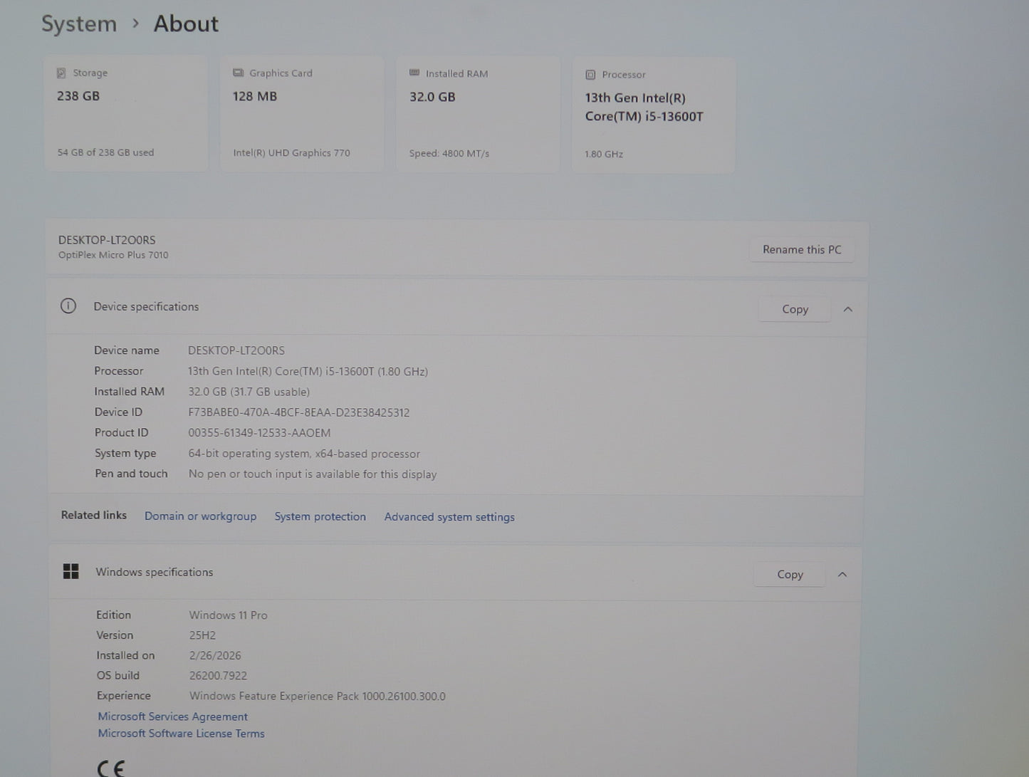 Dell Optiplex Micro Plus 7010 i5 13600T 1.8GHz 32GB RAM 256GB WIN 11