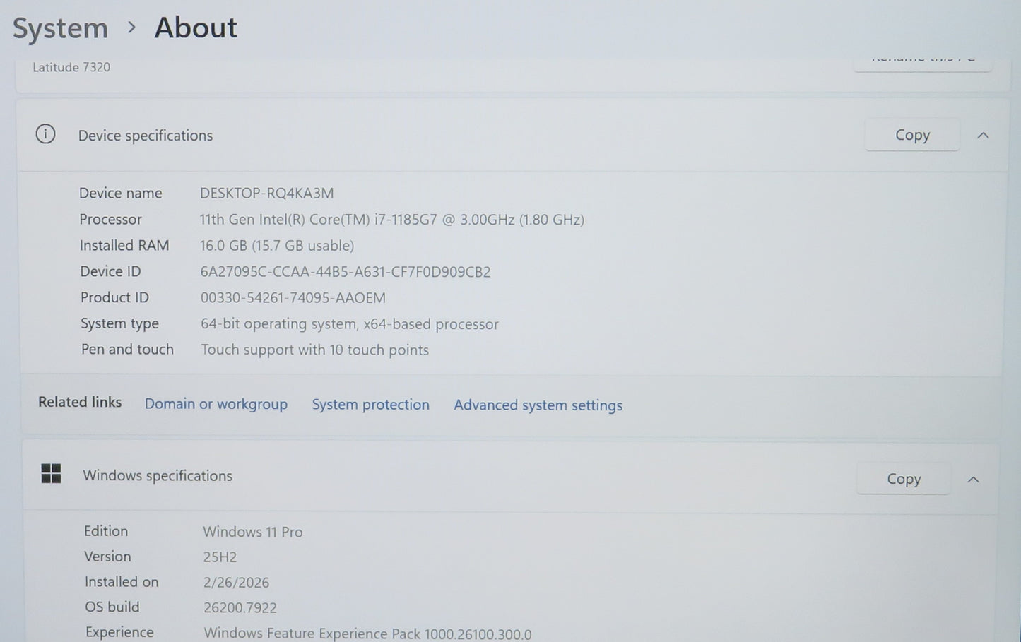 Dell Latitude 7320 13in Touchscreen i7-1185G7 3.0GHz 16GB 512GB Win 11