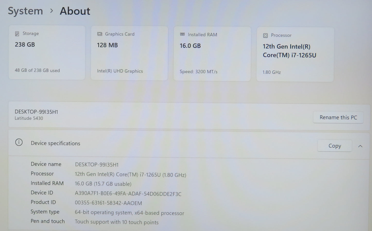 Dell Latitude 5430 14in Touchscreen i7 1265U 1.8GHz 16GB RAM 256GB Win 11 Pro