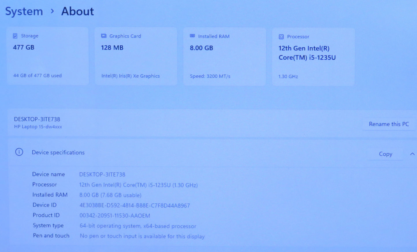 HP 15.6in 15-DW4725OD i5 1235U 1.3GHz 8GB RAM 512GB Win11 Home