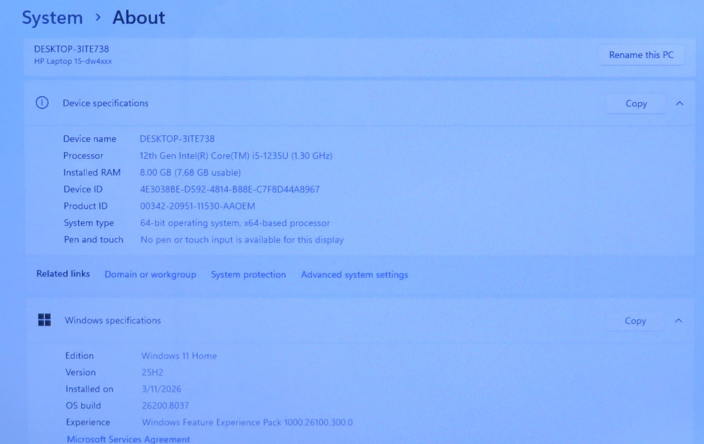 HP 15.6in 15-DW4725OD i5 1235U 1.3GHz 8GB RAM 512GB Win11 Home