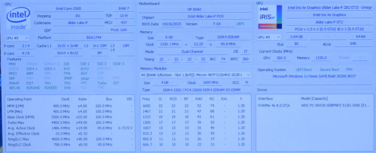 HP 15.6in 15-DW4725OD i5 1235U 1.3GHz 8GB RAM 512GB Win11 Home