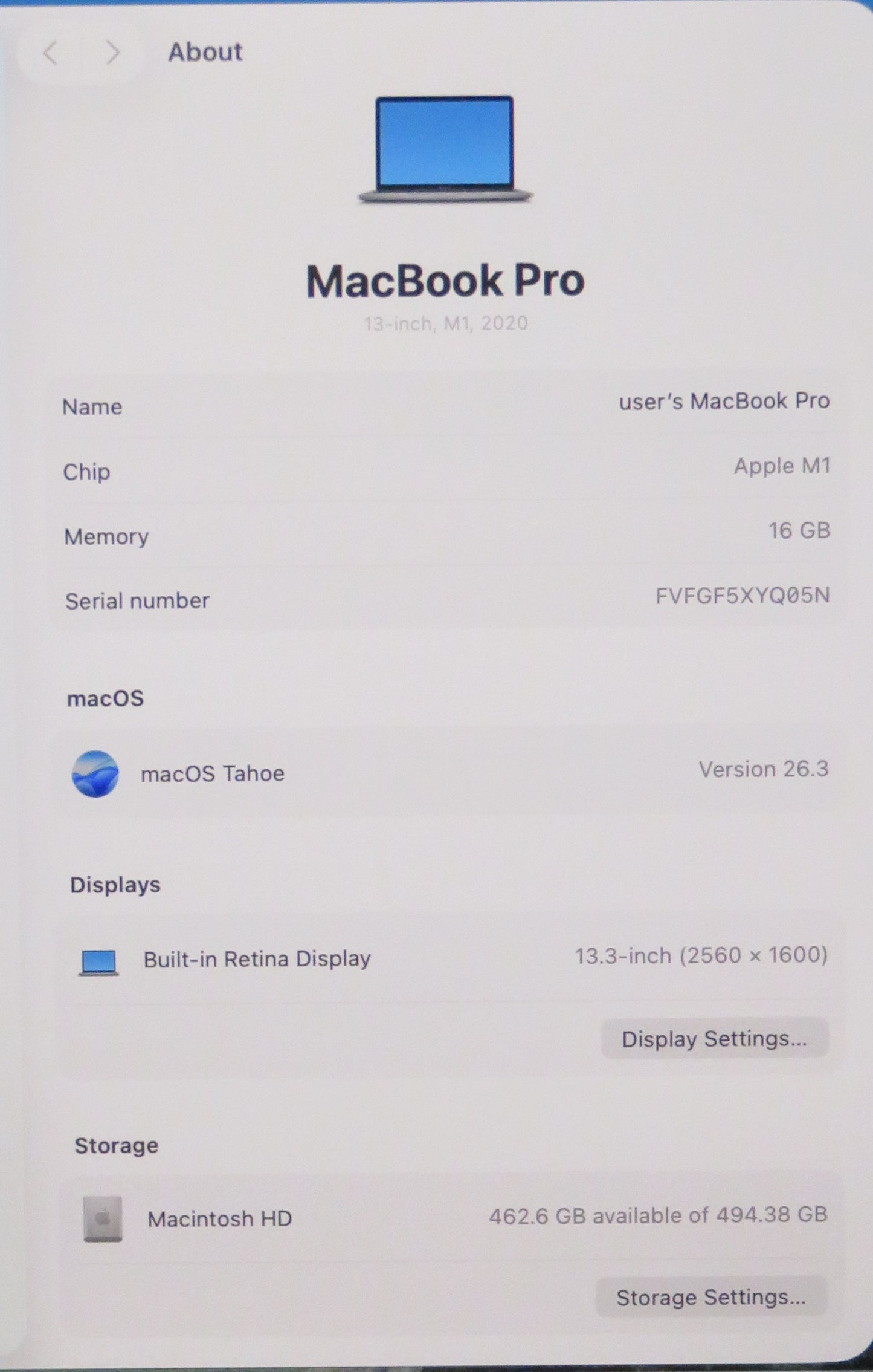 Apple Macbook Pro 2020 13in Retina M1 16GB RAM 512GB macOS A2338