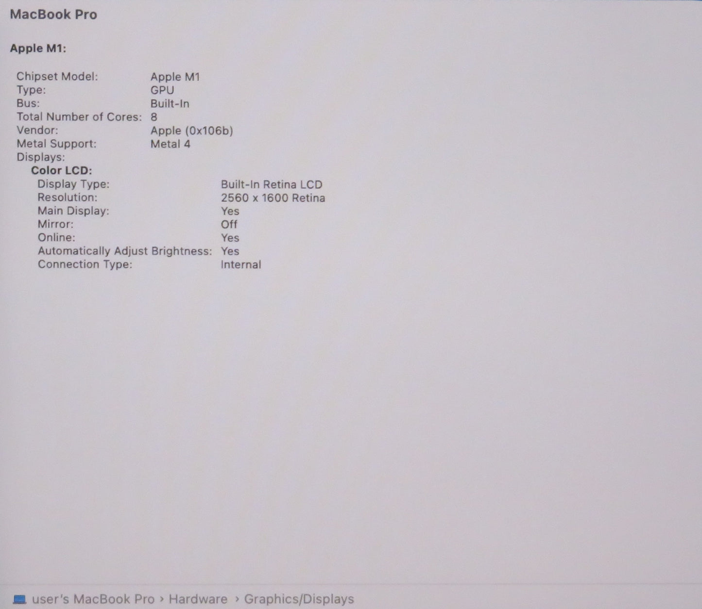 Apple Macbook Pro 2020 13in Retina M1 16GB RAM 512GB macOS A2338