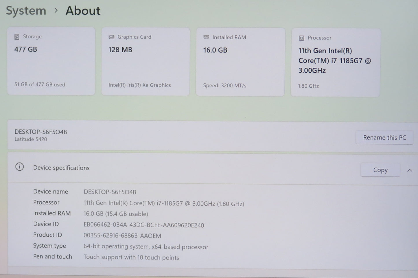 Dell Latitude 5420 14in Touchscreen i7 1185G7U 3.0GHz 16GB RAM 512GB Win11 Pro