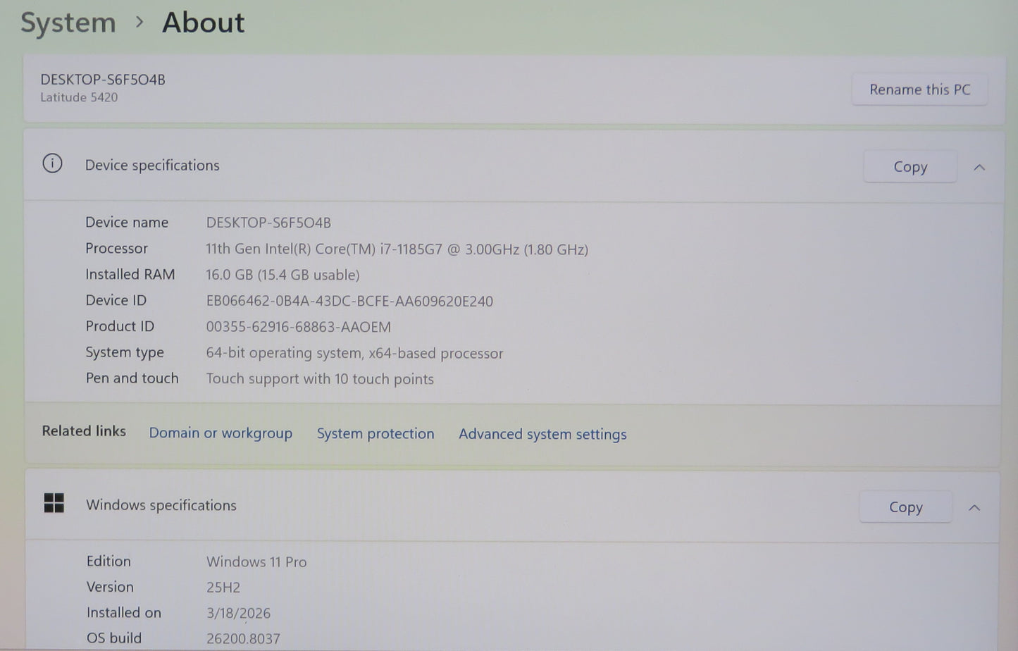 Dell Latitude 5420 14in Touchscreen i7 1185G7U 3.0GHz 16GB RAM 512GB Win11 Pro