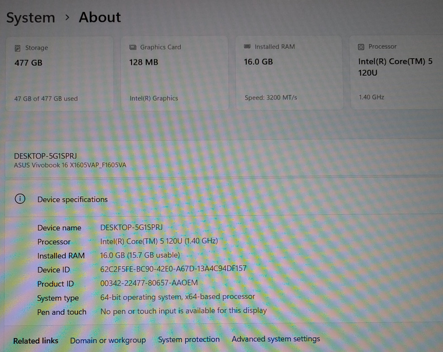 Asus Vivobook F1605V I5-120U@1.4GHz, 16GB, 512GB