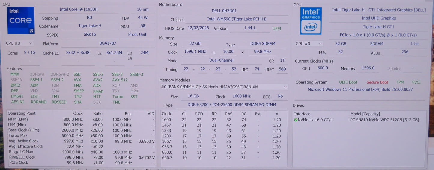 Dell Precision 7760 17in 4K i9 11950H 2.6GHz 32GB RAM 512GB Win 11 Pro RTX A3000