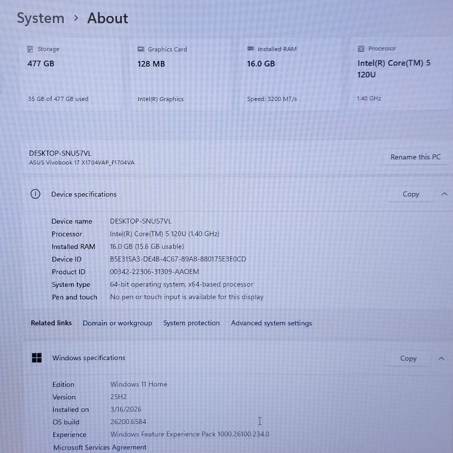 ASUS VIVOBOOK F1704V 17.3 In I5-1335U, 16GB, 512GB