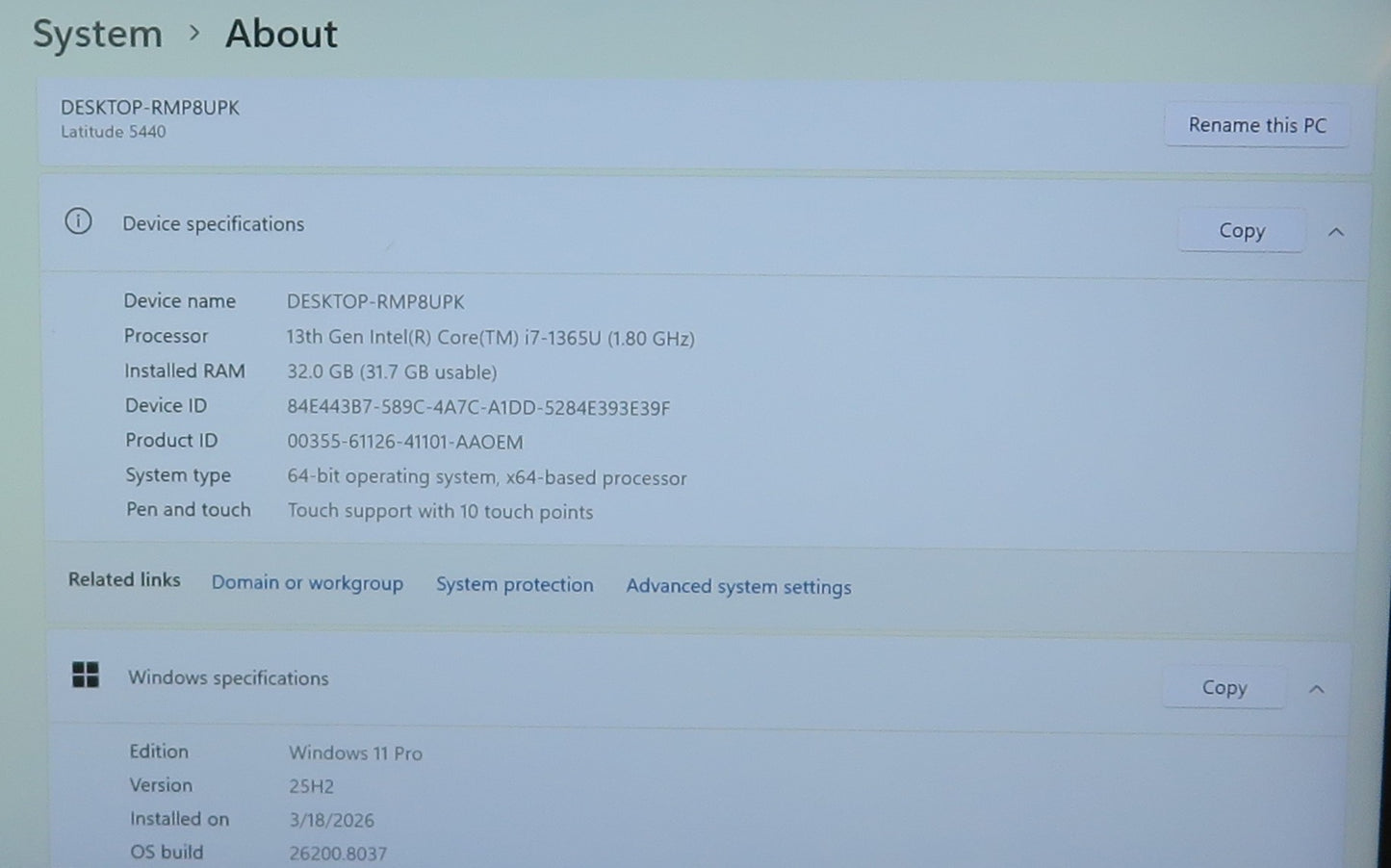 Dell Latitude 5440 14in Touchscreen i7 1365U 1.8GHz 32GB RAM 512GB Win11 Pro