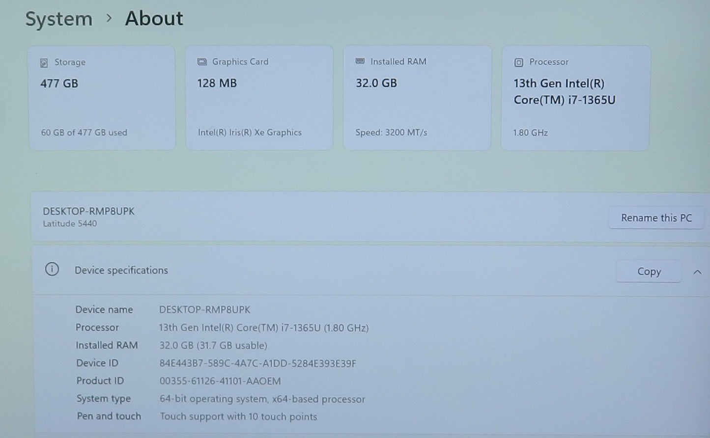 Dell Latitude 5440 14in Touchscreen i7 1365U 1.8GHz 32GB RAM 512GB Win11 Pro