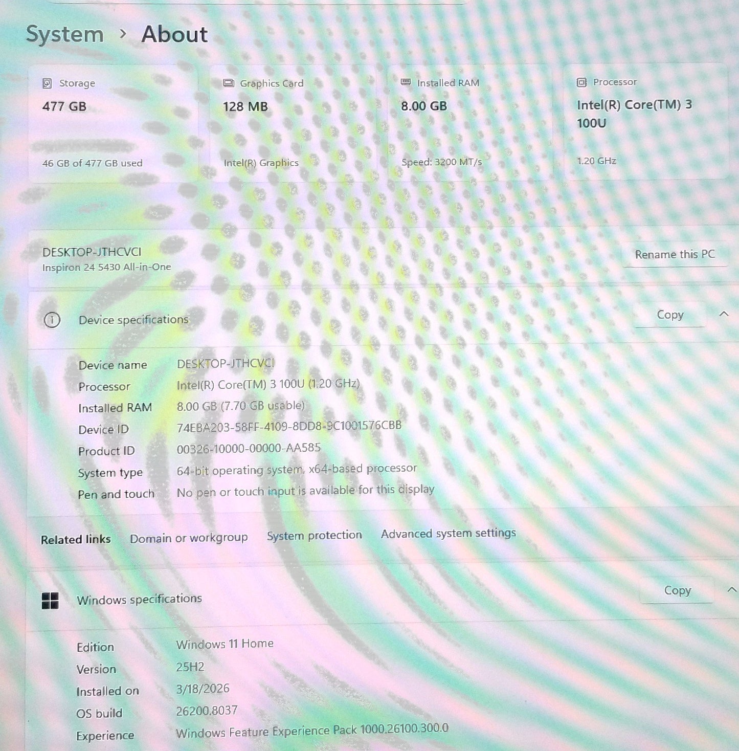 Dell Inspiron 24 5430 i3-100U, 8GB , 512GB