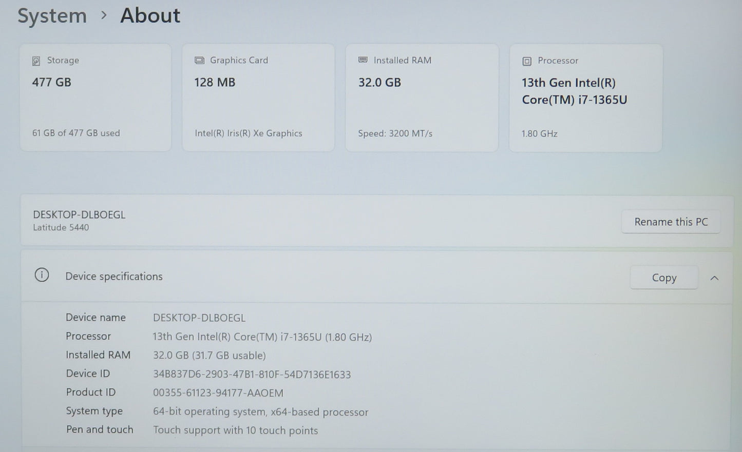 Dell Latitude 5440 14in Touchscreen i7 1365U 1.8GHz 32GB RAM 512GB Win11 Pro
