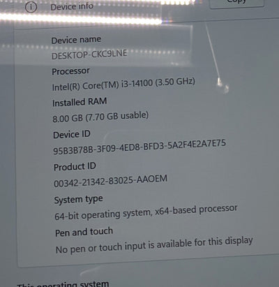 Dell Inspiron 3030 Desktop, i3-14100, 8GB, 512GB SSD