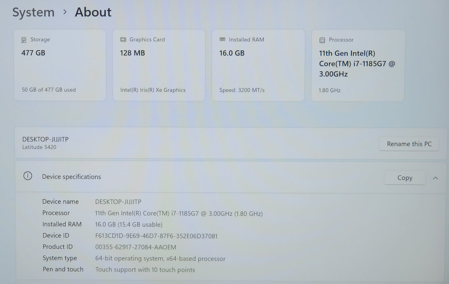 Dell Latitude 5420 14in Touchscreen i7 1185G7U 3.0GHz 16GB RAM 512GB Win11 Pro