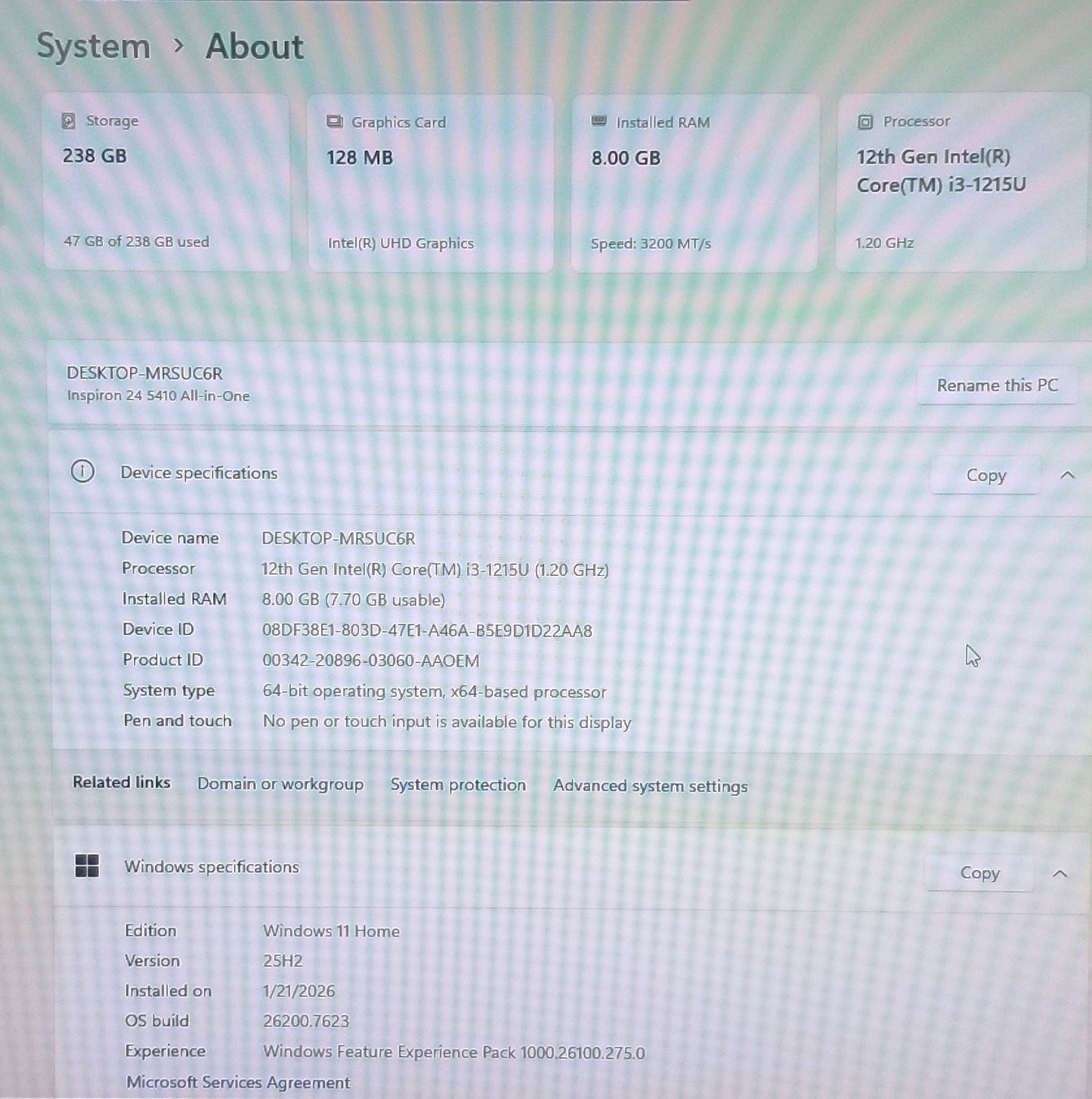 Dell Inspiron 24 5410 23.8 In i5-1235U, 8GB Memory, 512GB SSD