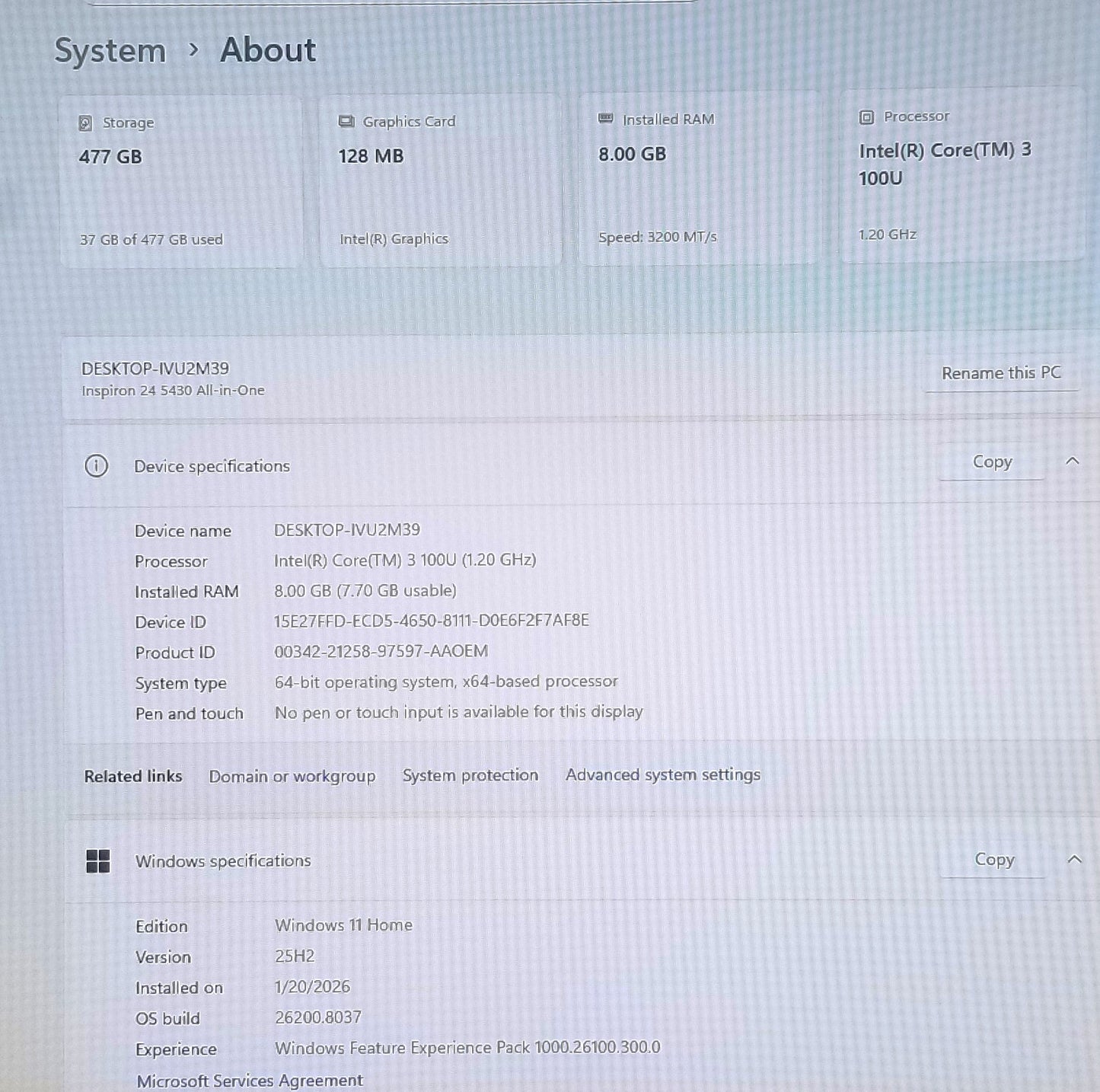 Dell Inspiron  24 5430 i3-100U, 8GB, 512GB