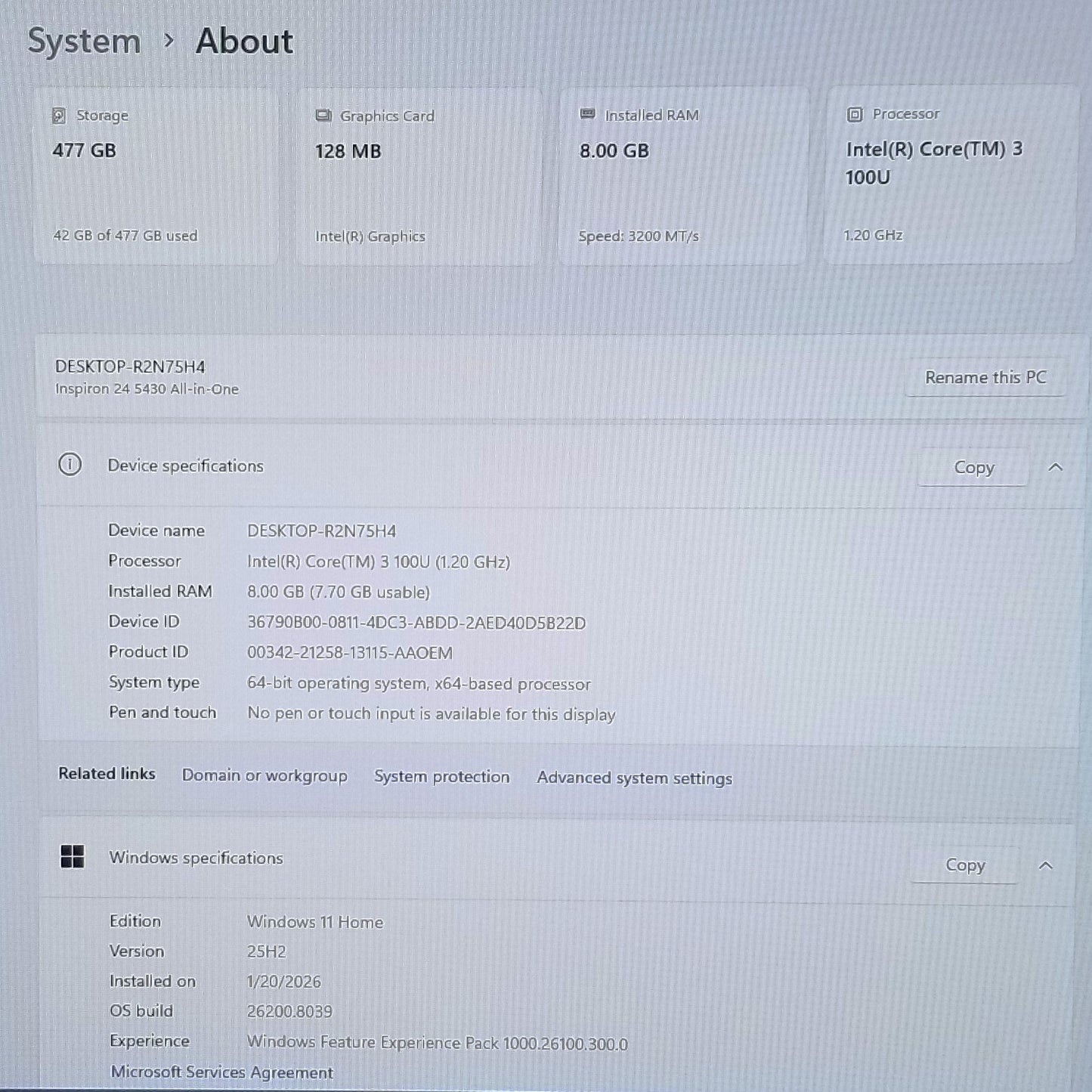 Dell Inspiron  24 5430 i3-100U, 8GB, 512GB