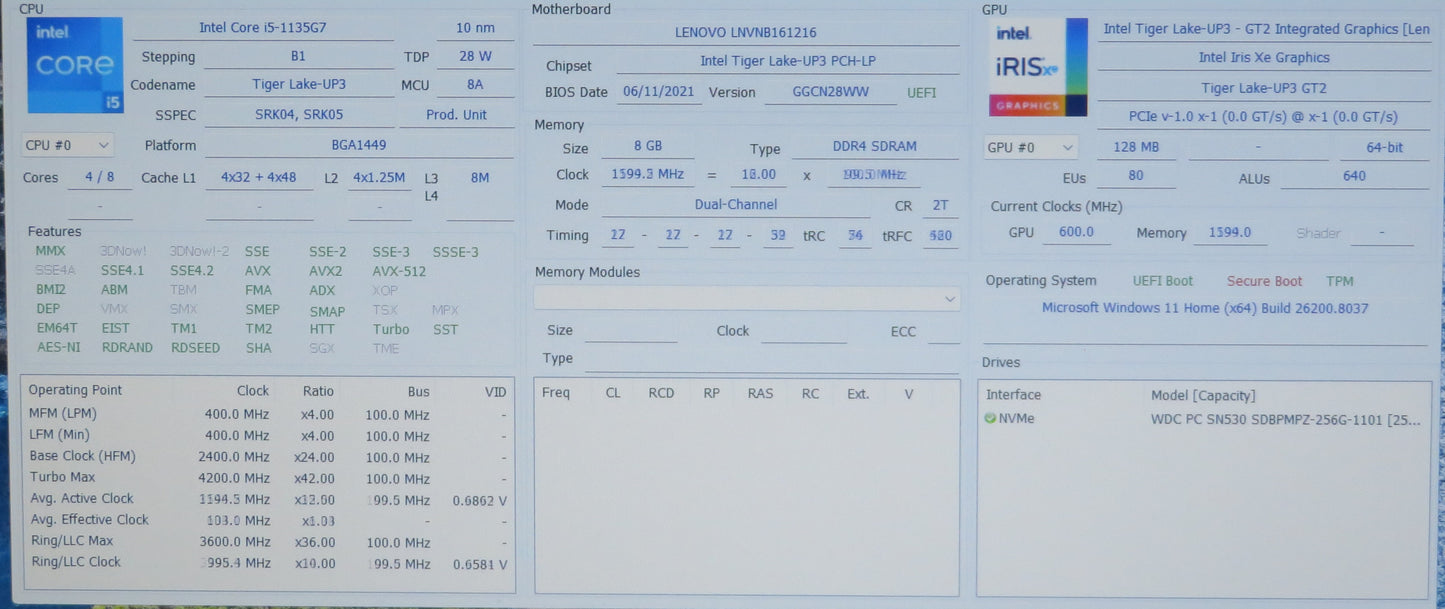 Lenovo IdeaPad 3 15.6in FHD 15ITL6 i3 1135G7 2.4GHz 8GB RAM 256GB Win11